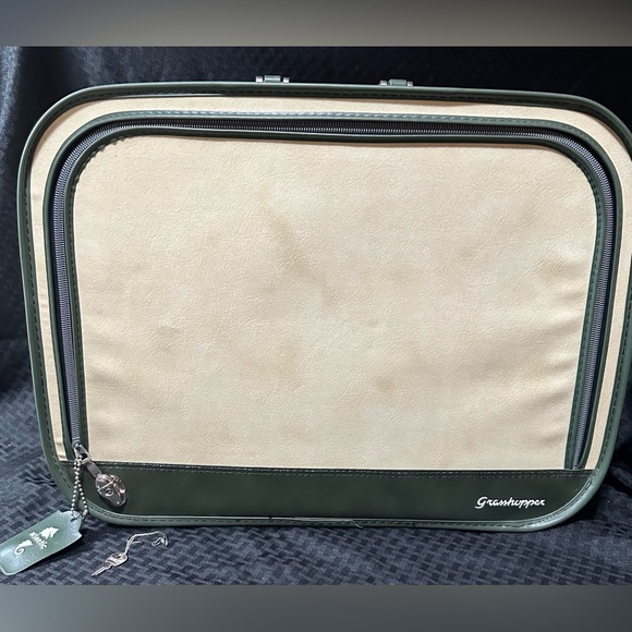 Grasshopper Handbags - Vintage Grasshopper Suitcase Cream and Green Classic Soft Sided Stiff Frame MCM